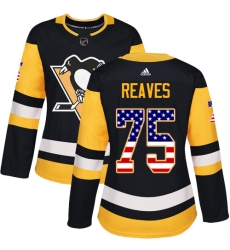 Women's Adidas Pittsburgh Penguins #75 Ryan Reaves Authentic Black USA Flag Fashion NHL Jersey