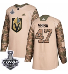 Men's Adidas Vegas Golden Knights #47 Luca Sbisa Authentic Camo Veterans Day Practice 2018 Stanley Cup Final NHL Jersey