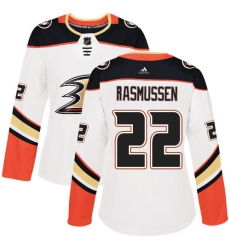 Women's Adidas Anaheim Ducks #22 Dennis Rasmussen Authentic White Away NHL Jersey