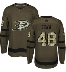 Youth Adidas Anaheim Ducks #48 Logan Shaw Authentic Green Salute to Service NHL Jersey