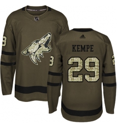Youth Adidas Arizona Coyotes #29 Mario Kempe Authentic Green Salute to Service NHL Jersey