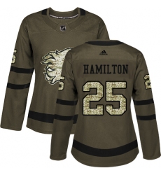 Women's Reebok Calgary Flames #25 Freddie Hamilton Authentic Green Salute to Service NHL Jersey