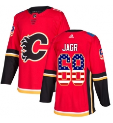 Men's Adidas Calgary Flames #68 Jaromir Jagr Authentic Red USA Flag Fashion NHL Jersey