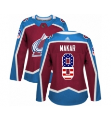 Women's Colorado Avalanche #8 Cale Makar Authentic Burgundy Red USA Flag Fashion Hockey Jersey