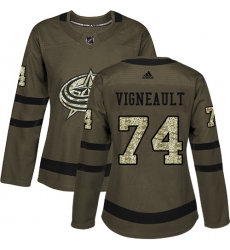 Women's Adidas Columbus Blue Jackets #74 Sam Vigneault Authentic Green Salute to Service NHL Jersey