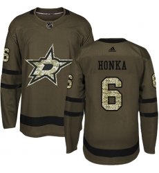 Men's Adidas Dallas Stars #6 Julius Honka Authentic Green Salute to Service NHL Jersey