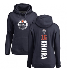 NHL Women's Adidas Edmonton Oilers #16 Jujhar Khaira Navy Blue Backer Pullover Hoodie