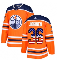 Men's Adidas Edmonton Oilers #36 Jussi Jokinen Authentic Orange USA Flag Fashion NHL Jersey