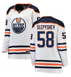 Women's Edmonton Oilers #58 Anton Slepyshev Authentic White Away Fanatics Branded Breakaway NHL Jersey