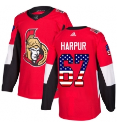 Men's Adidas Ottawa Senators #67 Ben Harpur Authentic Red USA Flag Fashion NHL Jersey