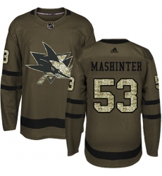 Youth Adidas San Jose Sharks #53 Brandon Mashinter Authentic Green Salute to Service NHL Jersey