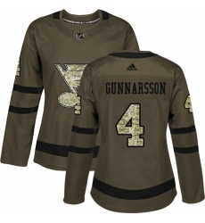 Women's Adidas St. Louis Blues #4 Carl Gunnarsson Authentic Green Salute to Service NHL Jersey
