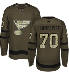 Youth Adidas St. Louis Blues #70 Oskar Sundqvist Authentic Green Salute to Service NHL Jersey