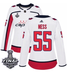 Women's Adidas Washington Capitals #55 Aaron Ness Authentic White Away 2018 Stanley Cup Final NHL Jersey