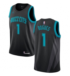Men's Nike Jordan Charlotte Hornets #1 Muggsy Bogues Swingman Black NBA Jersey - 2018 19 City Edition