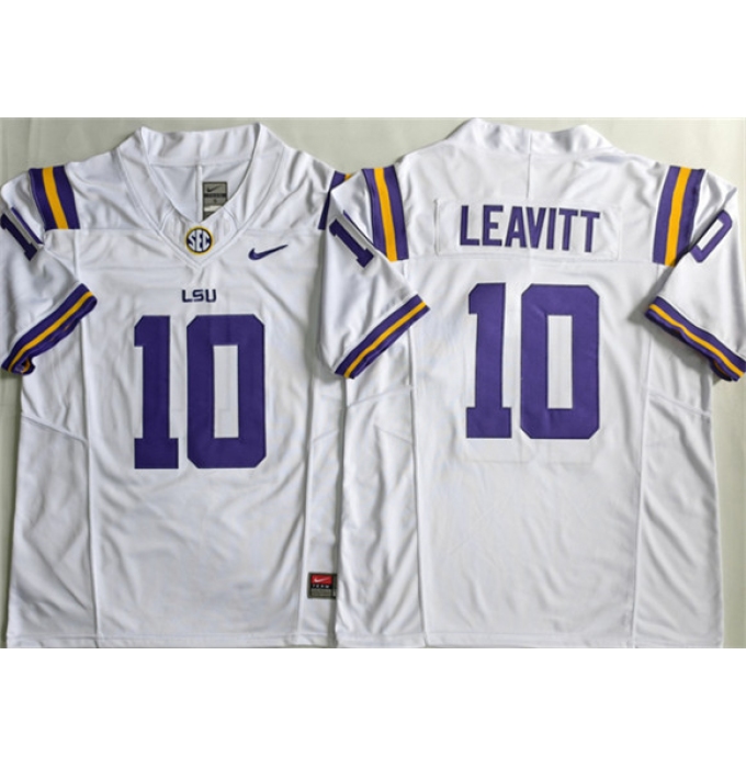 Men's LSU Tigers #10 Sam Leavitt White 2026 F.U.S.E. Stitched Jersey