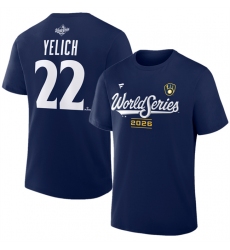 Men's Milwaukee Brewers #22 Christian Yelich Navy 2026 World Series Name & Number T-Shirt