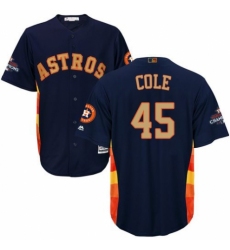 Youth Majestic Houston Astros #45 Gerrit Cole Authentic Navy Blue Alternate 2018 Gold Program Cool Base MLB Jersey