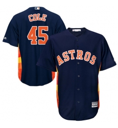 Youth Majestic Houston Astros #45 Gerrit Cole Authentic Navy Blue Alternate Cool Base MLB Jersey