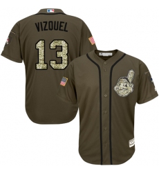 Men's Majestic Cleveland Indians #13 Omar Vizquel Authentic Green Salute to Service MLB Jersey