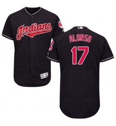 Men's Majestic Cleveland Indians #17 Yonder Alonso Navy Blue Alternate Flex Base Authentic Collection MLB Jersey