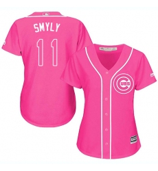 Women's Majestic Chicago Cubs #11 Drew Smyly Replica Pink Fashion MLB Jersey