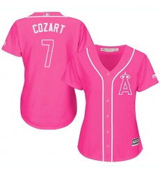 Women's Majestic Los Angeles Angels of Anaheim #7 Zack Cozart Replica Pink Fashion MLB Jersey
