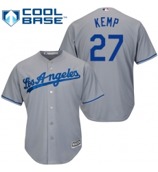 Youth Majestic Los Angeles Dodgers #27 Matt Kemp Replica Grey Road Cool Base MLB Jersey