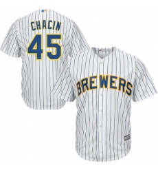 Youth Majestic Milwaukee Brewers #45 Jhoulys Chacin Replica White Alternate Cool Base MLB Jersey
