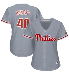 Women's Majestic Philadelphia Phillies #40 Tommy Hunter Authentic Grey Road Cool Base MLB Jersey