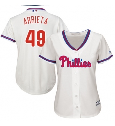 Women's Majestic Philadelphia Phillies #49 Jake Arrieta Authentic Cream Alternate Cool Base MLB Jersey