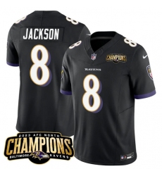 Men's Baltimore Ravens #8 Lamar Jackson Black 2023 F.U.S.E. AFC North Champions Vapor Limited Football Stitched Jersey
