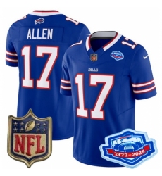 Men's Buffalo Bills 17 Josh Allen Blue 2025 F U S E Farewell Season Gold Shield Stitched Football Jersey