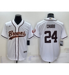 Men's Cleveland Browns #24 Nick Chubb White Stitched Cool Base Nike Baseball Jersey