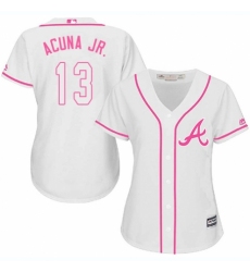 Women's Majestic Atlanta Braves #13 Ronald Acuna Jr. Replica White Fashion Cool Base MLB Jersey