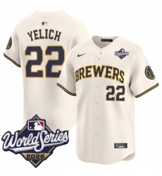 Men's Milwaukee Brewers #22 Christian Yelich Cream 2026 World Series Limited Stitched Baseball Jersey