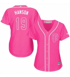 Women's Majestic San Francisco Giants #19 Alen Hanson Authentic Pink Fashion Cool Base MLB Jersey