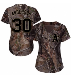 Women's Majestic Oakland Athletics #30 Brett Anderson Authentic Camo Realtree Collection Flex Base MLB Jersey