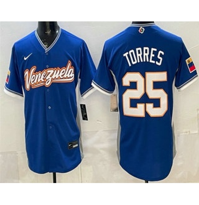 Men's Venezuela #25 Gleyber Torres Blue 2026 World Baseball Classic Cool Base Jersey