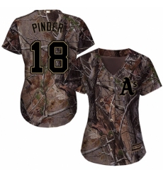 Women's Majestic Oakland Athletics #18 Chad Pinder Authentic Camo Realtree Collection Flex Base MLB Jersey