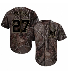 Youth Majestic Milwaukee Brewers #27 Zach Davies Authentic Camo Realtree Collection Flex Base MLB Jersey