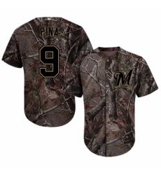 Men's Majestic Milwaukee Brewers #9 Manny Pina Authentic Camo Realtree Collection Flex Base MLB Jersey