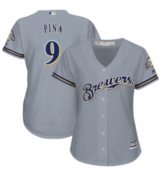 Women's Majestic Milwaukee Brewers #9 Manny Pina Authentic Grey Road Cool Base MLB Jersey