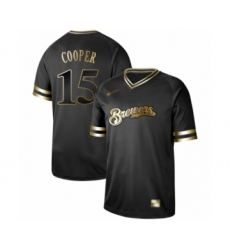 Men's Milwaukee Brewers #15 Cecil Cooper Authentic Black Gold Fashion Baseball Jersey