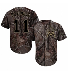 Men's Majestic Miami Marlins #11 J. T. Realmuto Authentic Camo Realtree Collection Flex Base MLB Jersey