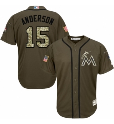 Men's Majestic Miami Marlins #15 Brian Anderson Authentic Green Salute to Service MLB Jersey