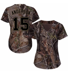Women's Majestic Miami Marlins #15 Brian Anderson Authentic Camo Realtree Collection Flex Base MLB Jersey