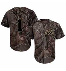 Men's Majestic Miami Marlins #1 Cameron Maybin Authentic Camo Realtree Collection Flex Base MLB Jersey