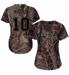 Women's Majestic Miami Marlins #10 JT Riddle Authentic Camo Realtree Collection Flex Base MLB Jersey
