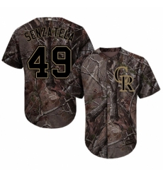 Youth Majestic Colorado Rockies #49 Antonio Senzatela Authentic Camo Realtree Collection Flex Base MLB Jersey